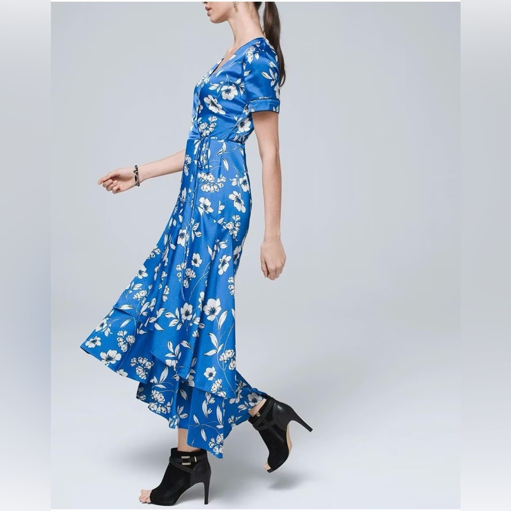 Beautiful/flowing Floral Print dress. Faux Wrap Midi Dress with layers size 14
